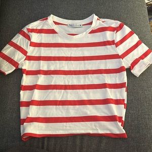 Cute Zara red and white striped cropped top